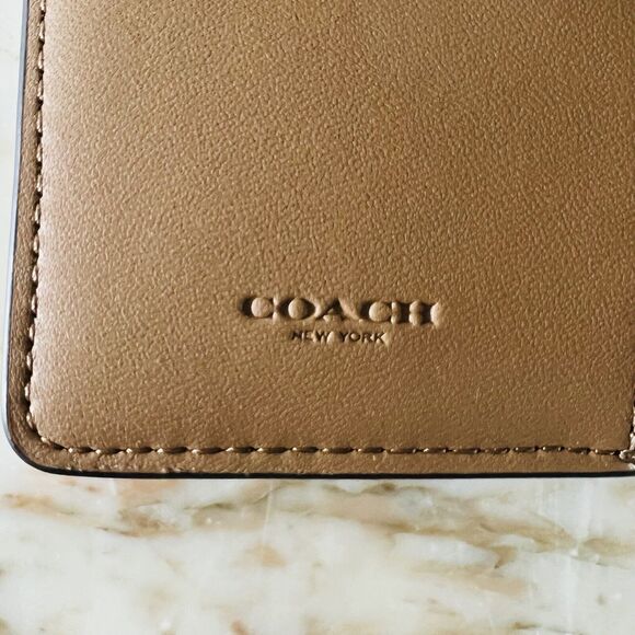 COACH Chalk Taupe Canvas Horse & Carriage Bifold Mini Wallet - Picture 8 of 9